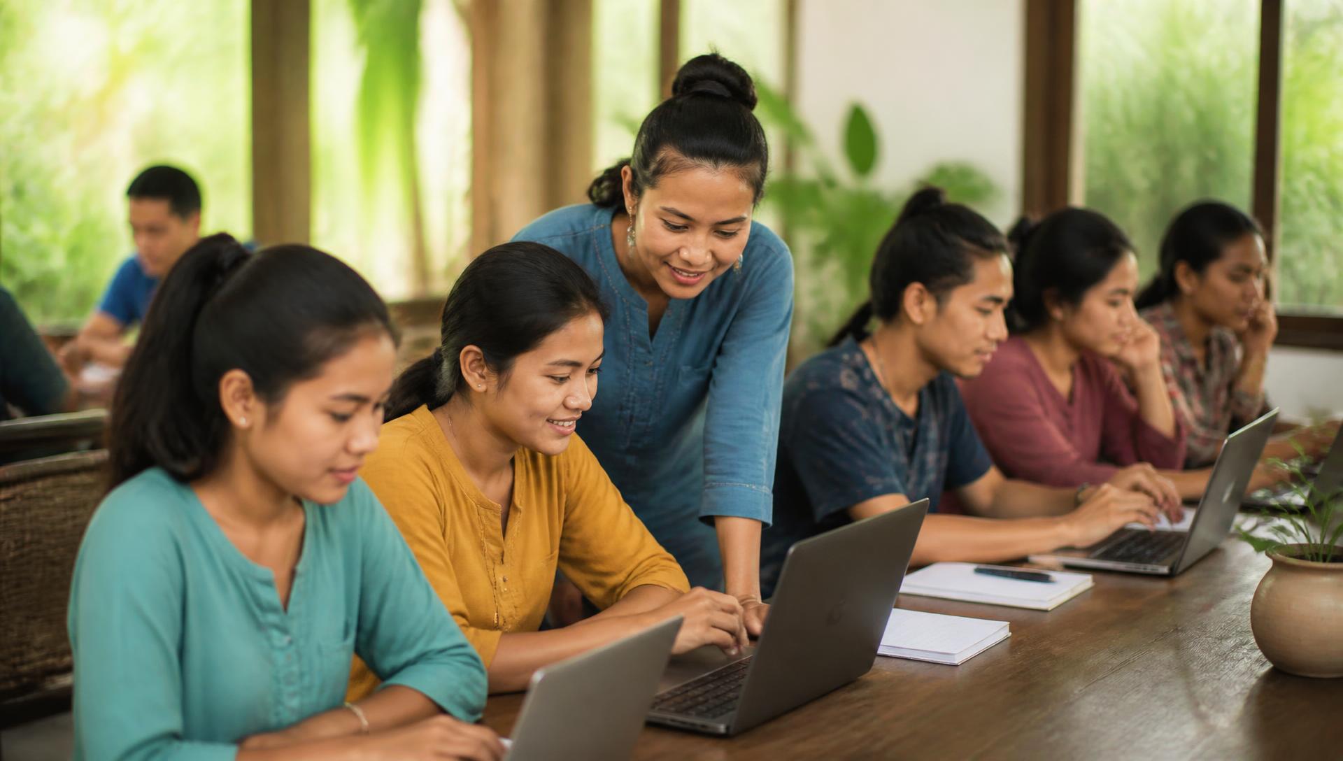 Young adults learning together at a community centre in Northern Thailand